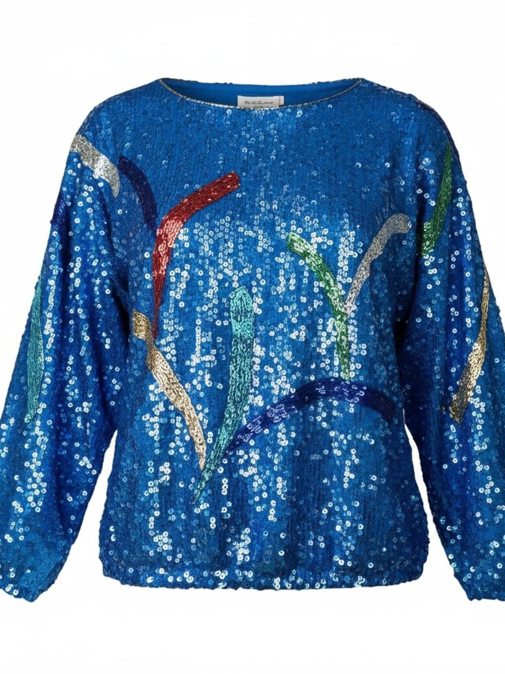 VTG JUDITH ANN Creations Blue Multicolor Sequin Beaded Silk Jacket L Glam Evenin